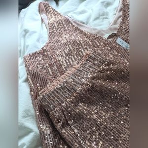 Ann Taylor LOFT Rose Gold Pink Sequin Tank Top & Joggers | Matching Set